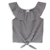 <img src="Black-White-Gingham-Ruffle-Yoke-Knot-Hem-Tank.jpg" alt="Black White Gingham Ruffle-Yoke Knot-Hem Tank" loading="lazy">