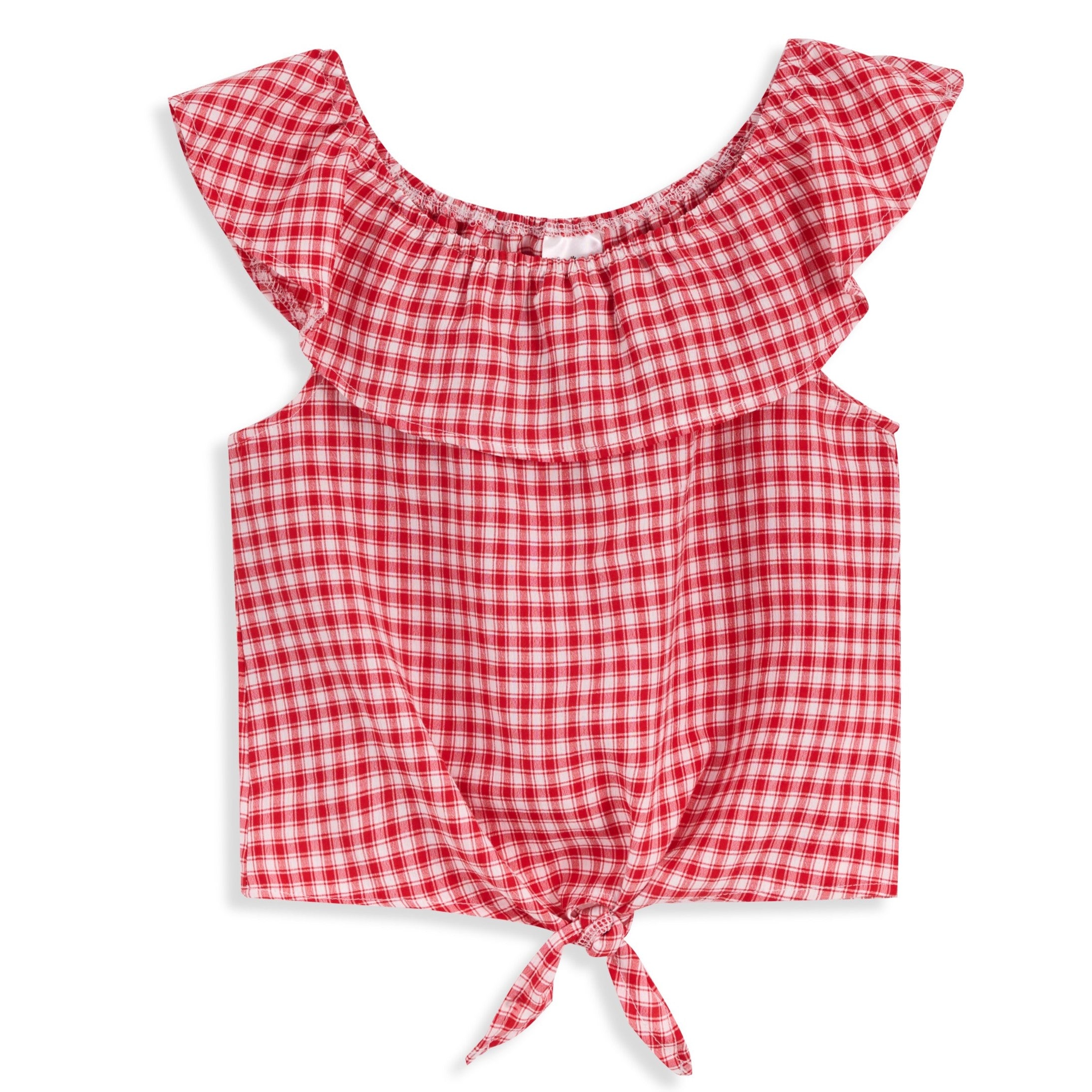 <img src="Red-White-Gingham-Ruffle-Yoke-Knot-Hem-Tank.jpg" alt="Red White Gingham Ruffle Yoke Knot Hem Tank" loading="lazy">