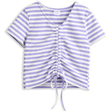 <img src="White-Purple-Stripe-Tie-Front-V-Neck-Tee.jpg" alt="White Purple Stripe Tie-Front V-Neck Tee" loading="lazy">