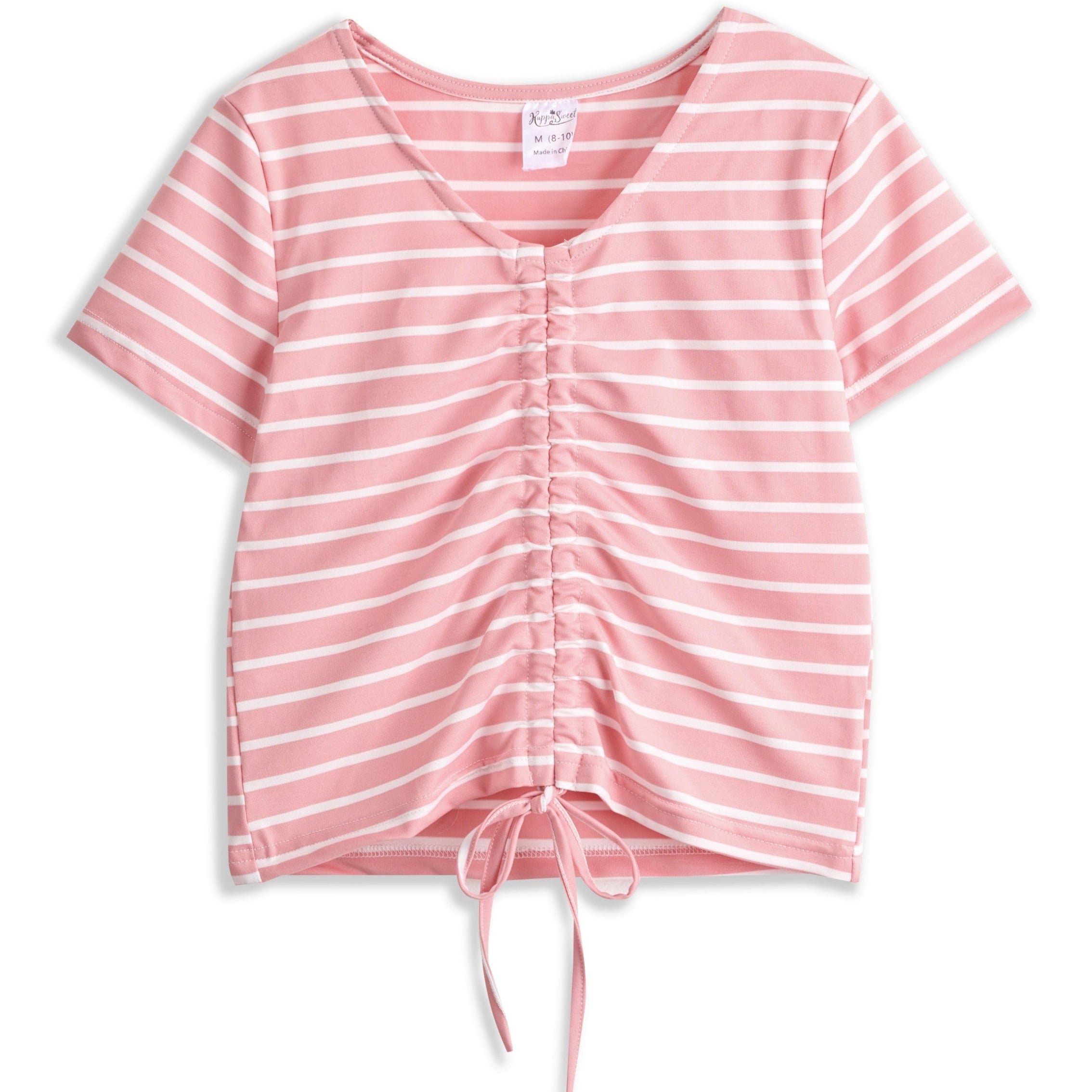 <img src="White-Pink-Stripe-Tie-Front-V-Neck-Tee.jpg" alt="White Pink Stripe Tie Front V-Neck Tee" loading="lazy">