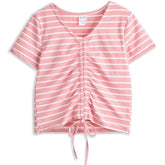 <img src="White-Pink-Stripe-Tie-Front-V-Neck-Tee.jpg" alt="White Pink Stripe Tie Front V-Neck Tee" loading="lazy">