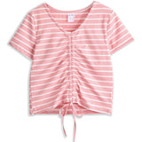 <img src="White-Pink-Stripe-Tie-Front-V-Neck-Tee.jpg" alt="White Pink Stripe Tie Front V-Neck Tee" loading="lazy">