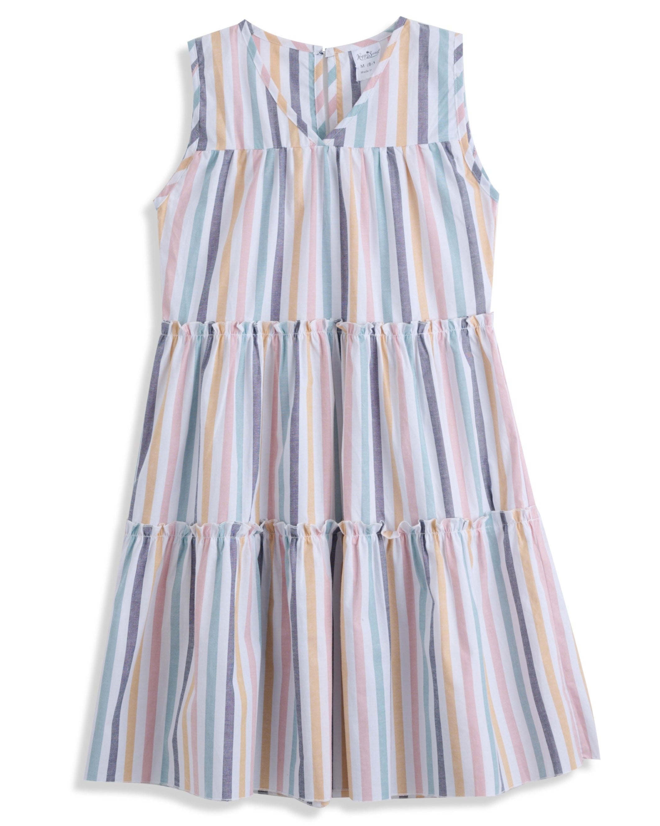 <img src="Blue-Rainbow-Stripe-Tiered-Sleeveless-V-Neck-Dress.jpg" alt="Blue Rainbow Stripe Tiered Sleeveless V-Neck Dress" loading="lazy">