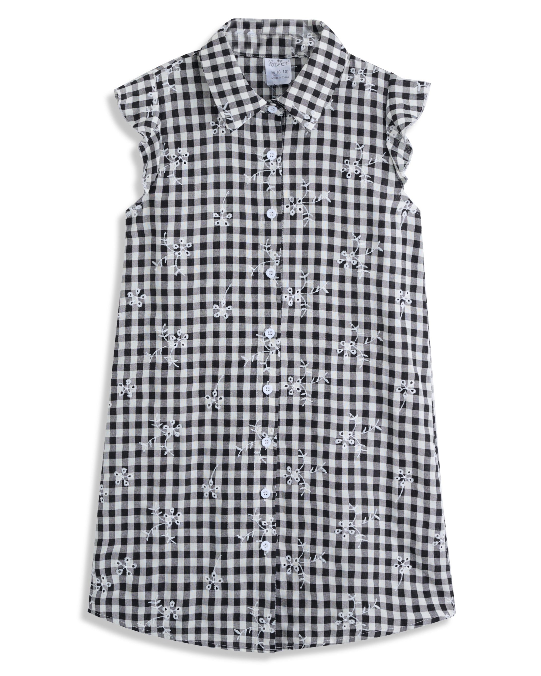 <img src="Black-White-Gingham-Floral-Embroidered-Flutter-Sleeve-Shirt-Dress.jpg" alt="Black White Gingham Floral Embroidered Flutter-Sleeve Shirt Dress" loading="lazy">