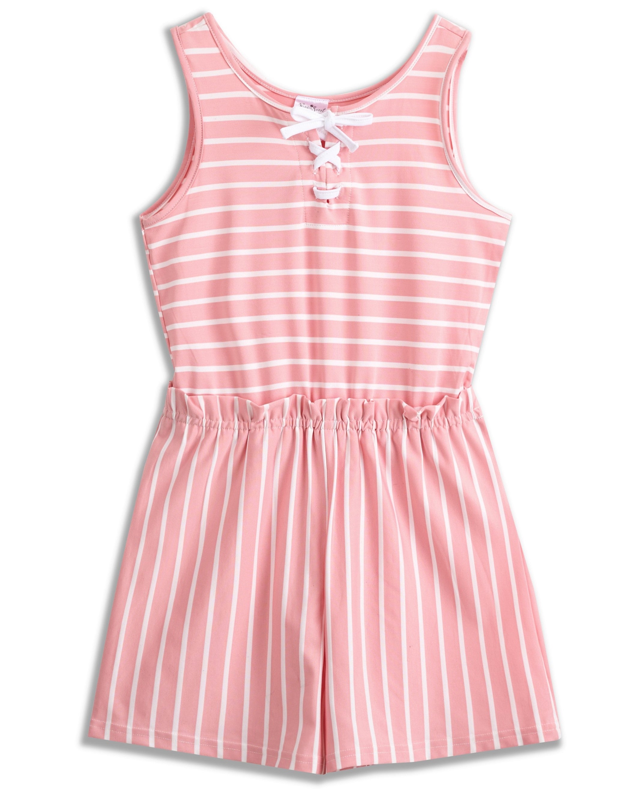 <img src="White-Pink-Stripe-Tie-Front-Sleeveless-Romper.jpg" alt="White Pink Stripe Tie-Front Sleeveless Romper" loading="lazy">