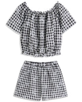 <img src="Black-White-Gingham-Floral-Embroidered-Gathered-Crop-Top-Shorts.jpg" alt="Black White Gingham Floral Embroidered Gathered Crop Top Shorts" loading="lazy">