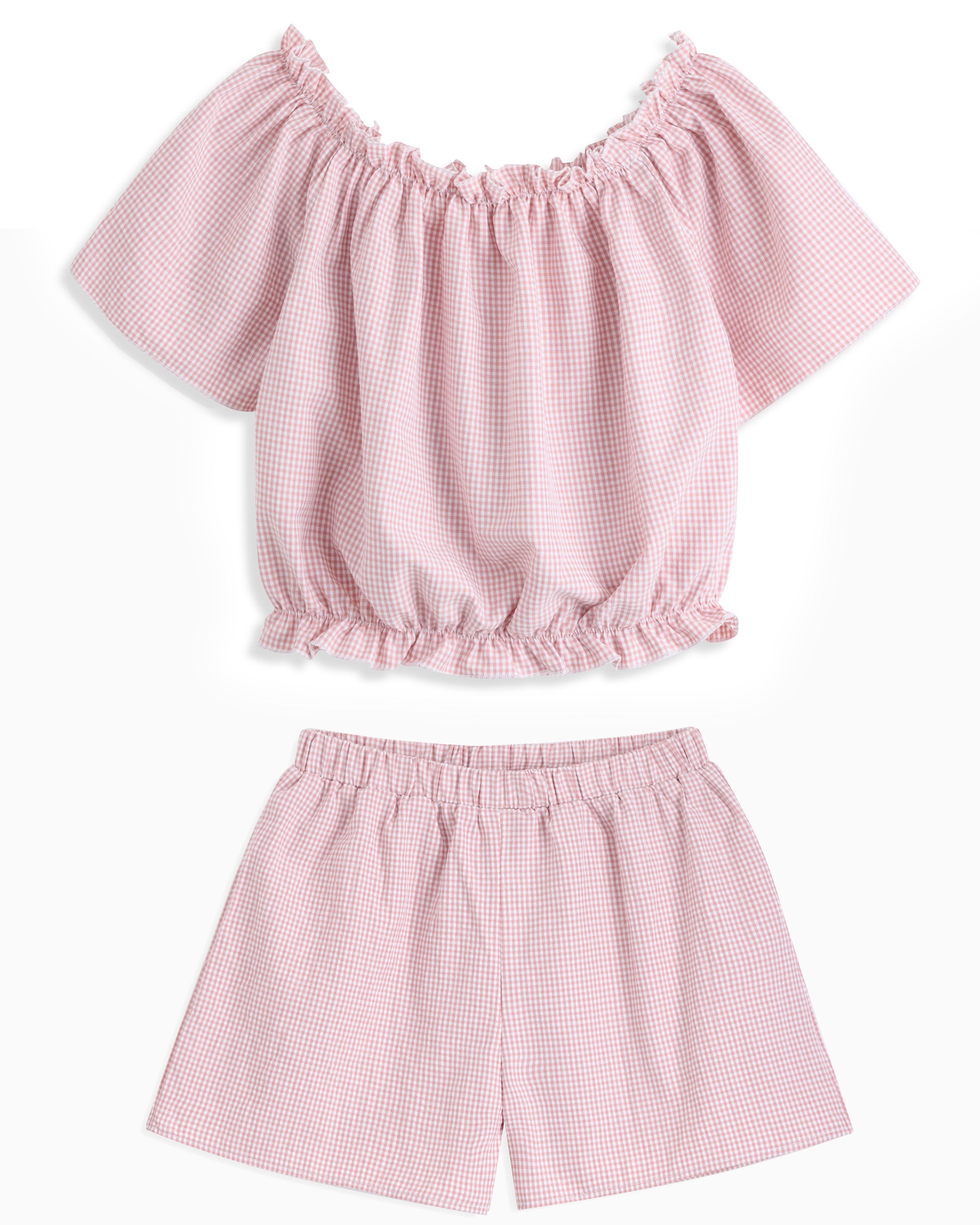 <img src="Pink-White-Gingham-Gathered-Crop-Top-Shorts.jpg" alt="Pink White Gingham Gathered Crop Top Shorts" loading="lazy">