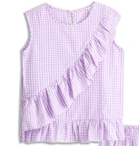 <img src="Purple-White-Gingham-Ruffle-Sleeveless-Top-Pants.jpg" alt="Purple White Gingham Ruffle Sleeveless Top Pants" loading="lazy">