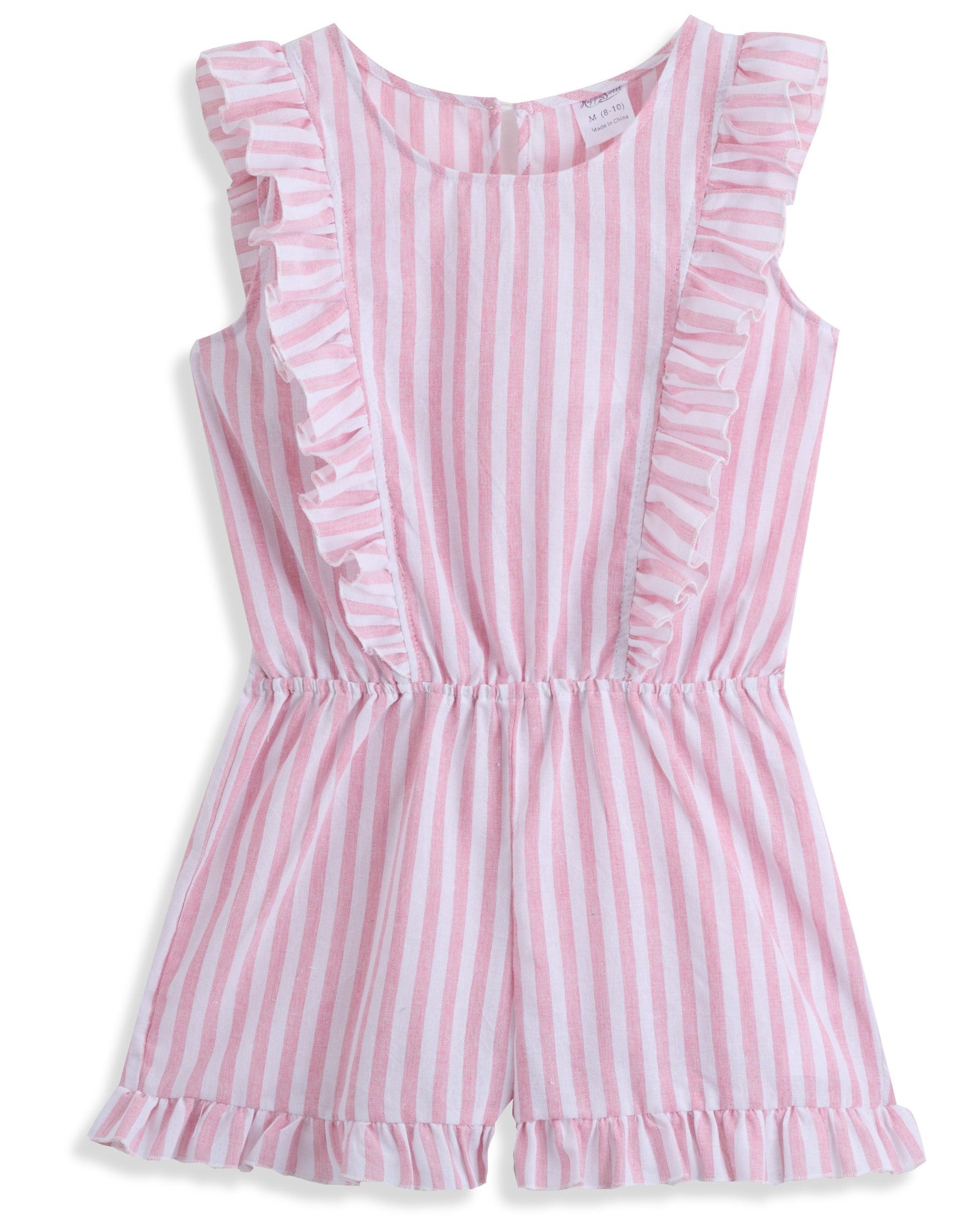 <img src="Pink-White-Stripe-Ruffle-Front-Romper.jpg" alt="Pink White Stripe Ruffle Front Romper" loading="lazy">