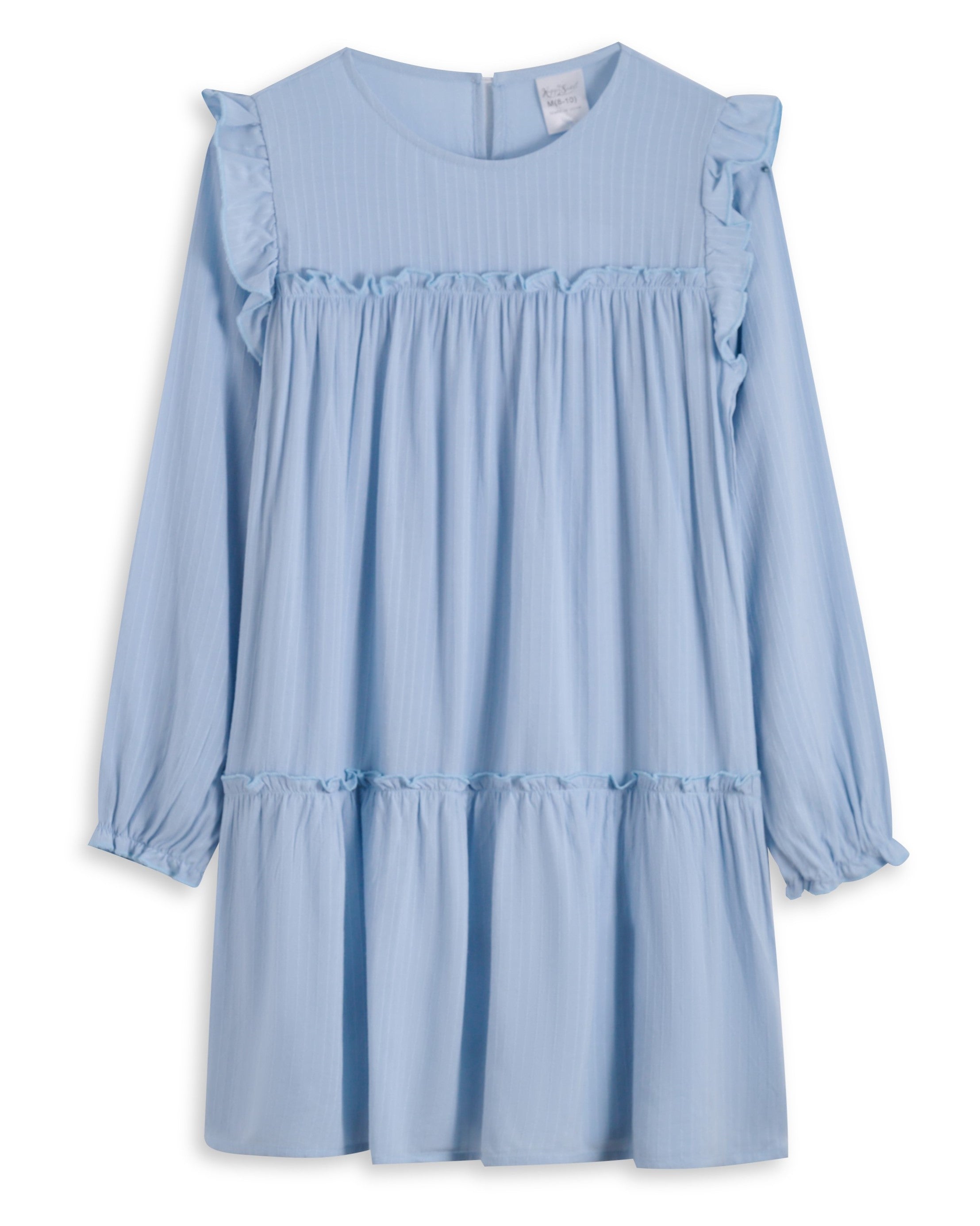 <img src="Blue-Tiered-Ruffle-Sleeve-Shift-Dress.jpg" alt="Blue Tiered Ruffle Sleeve Shift Dress" loading="lazy">
