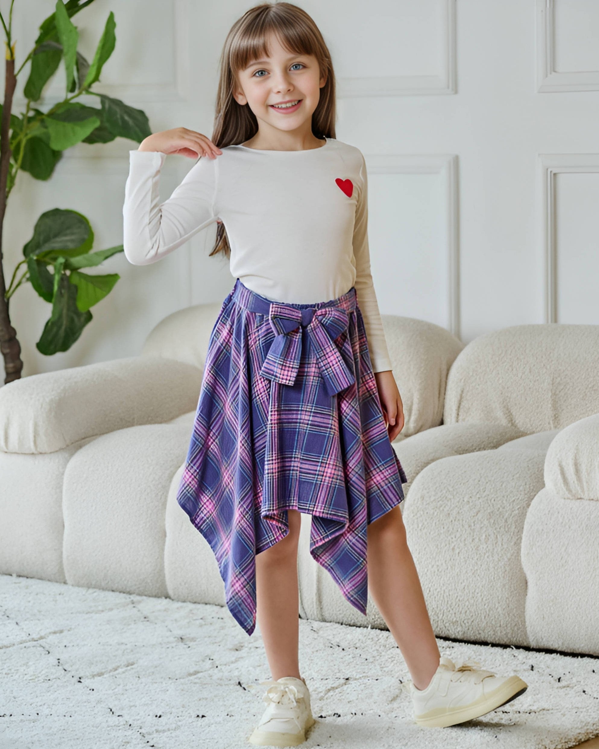 <img src="White-Heart-Embroidery-Long-Sleeves-Top-Purple-Plaid-Handkerchief-Skirt.jpg" alt="White Heart Embroidery Long Sleeves Top Purple Plaid Handkerchief Skirt" loading="lazy">