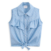 <img src="Blue-White-Heart-Tie-Hem-Sleeveless-Button-Up.jpg" alt="Blue White Heart Tie Hem Sleeveless Button-Up" loading="lazy">