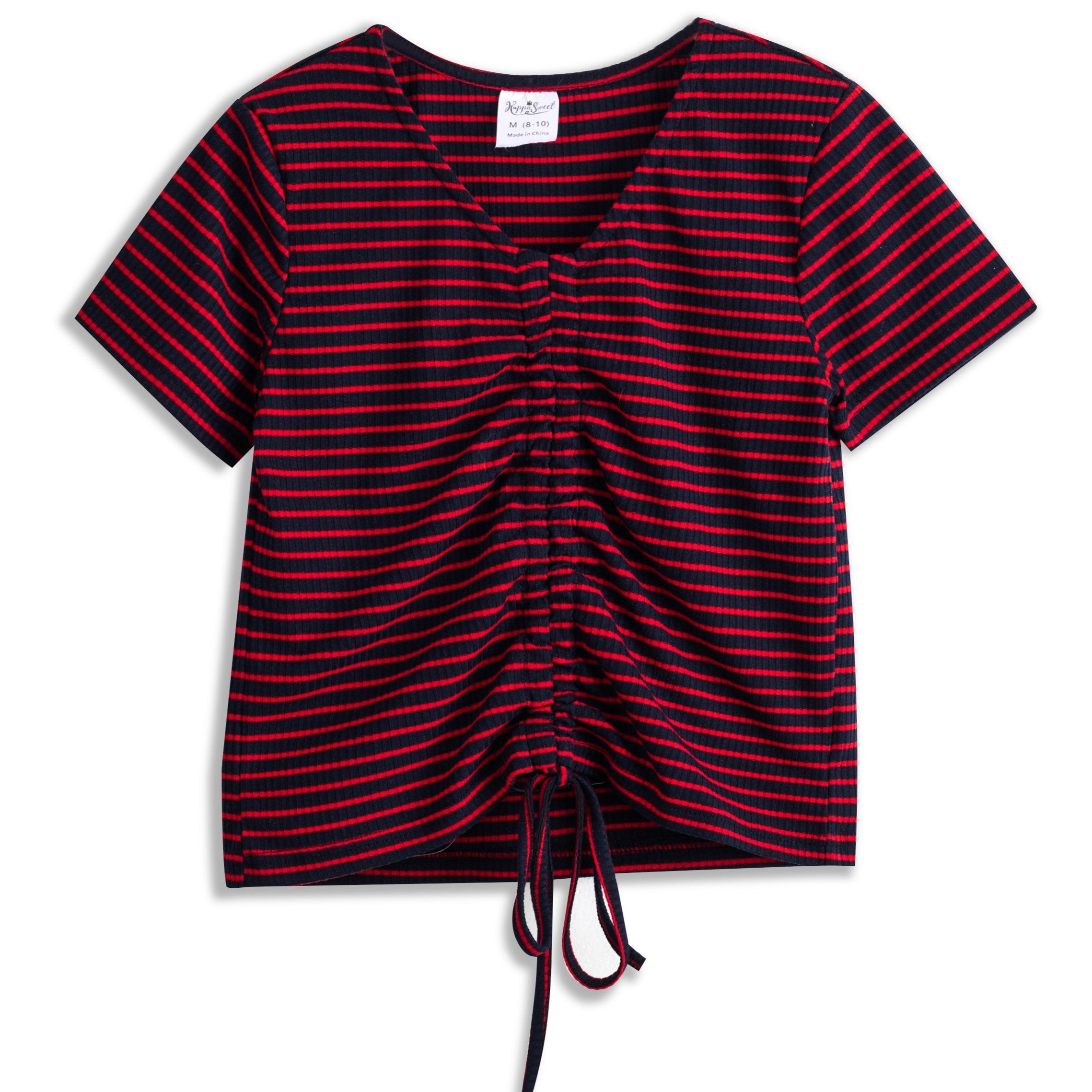 <img src="Red-Navy-Ribbon-Knit-Stripe-Tie-Front-V-Neck-Tee.jpg" alt="Red Navy Ribbon-Knit Stripe Tie-Front V-Neck Tee" loading="lazy">